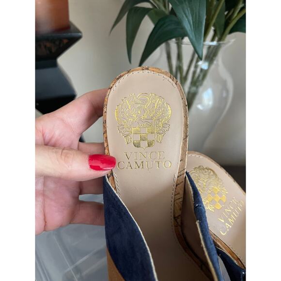 VINCE CAMUTO Color-Block Suede Cork-Heel Mules – Size 7 - Picture 4 of 7